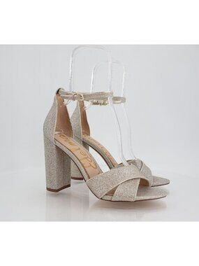 Sam Edelman Gold Glitter Block Heel Ankle Strap Sandals